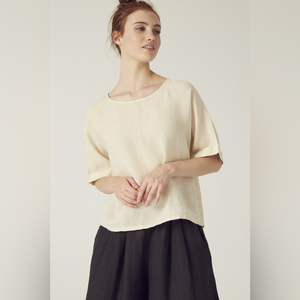 Filosofia Vanilla Cream Boxy Oversized Zoe Linen Top Lagenlook Natural Minimal